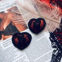 Nipple stickers, red lace hearts