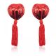 Nipple stickers with tassel, red sequined hearts