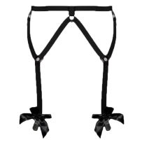Black elastic garter belt, bows