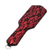 BDSM spanking paddle, black and red color, lace, floral pattern